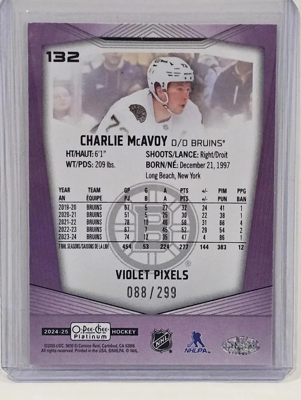 2022-23 O-Pee-Chee Platinum Charlie McAvoy Violet Pixels 088/299